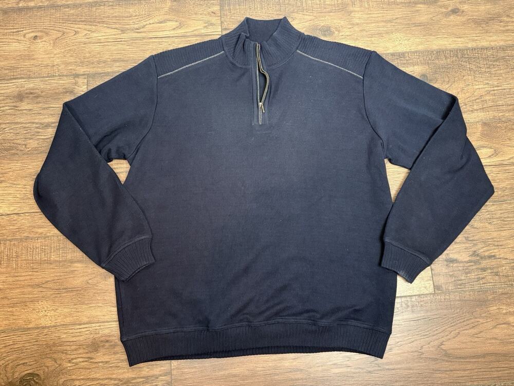 St Croix Knits Mens 1/4 Zip Sweater Navy Blue Cotton Blend Made in USA Sz XXL